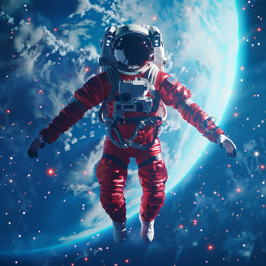 Astronaut in Red Suit Floating