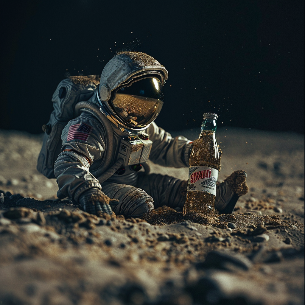 Astronaut scavenging soft drink treasure earth