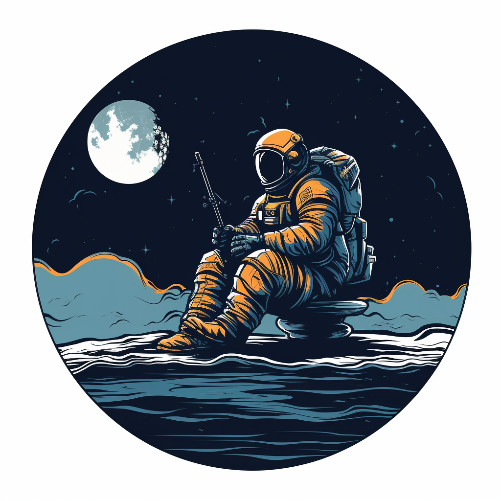 Astronaut on Crescent Moon Fishing