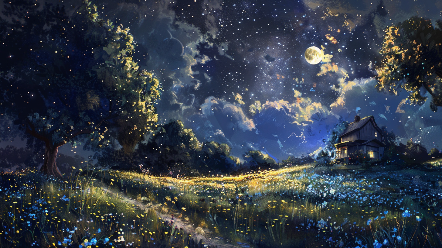 Moonlit Field Wildflowers House