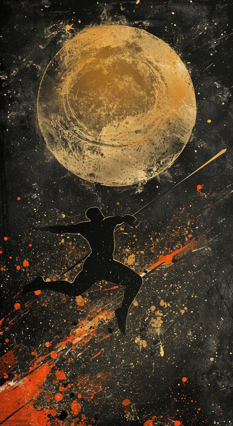 Athlete Throwing Javelin on Moon Drawing