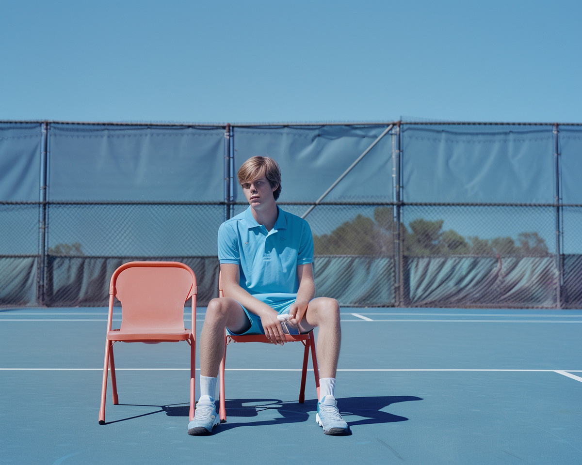 Tennis player on blue court