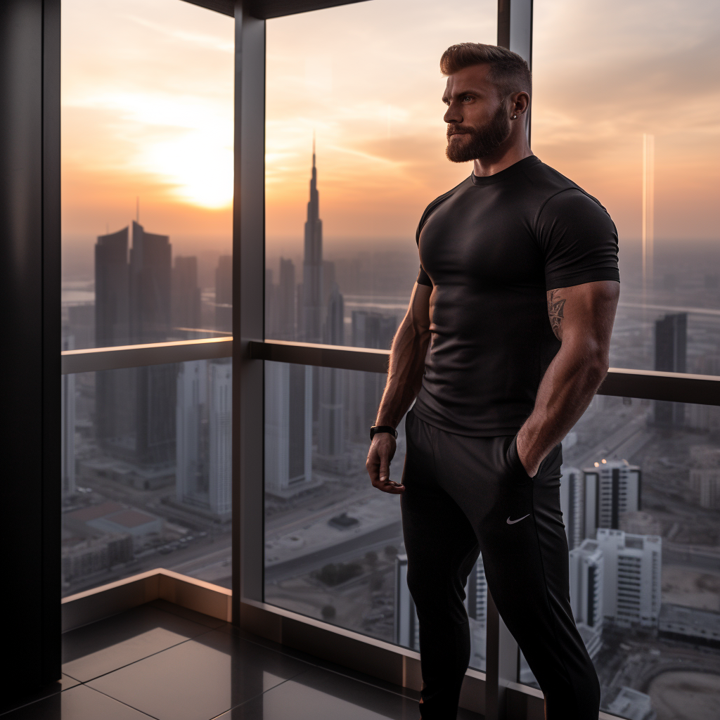 Bodybuilder in Dubai Penthouse