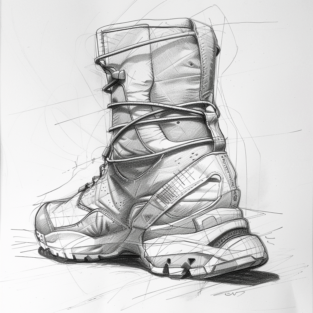 Athletic shoe hybrid drawing - side view