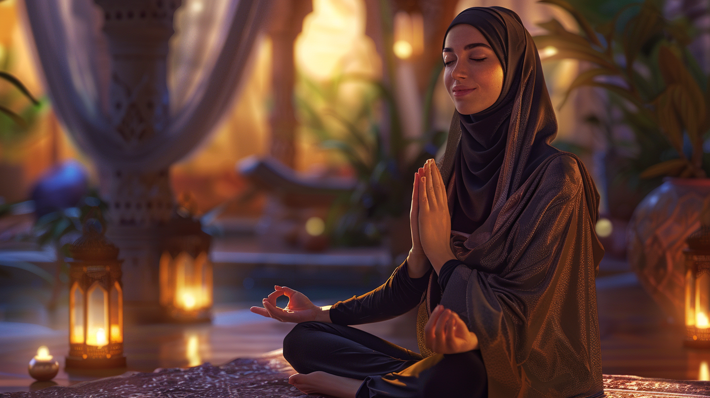 Athletic woman in hijab doing yoga