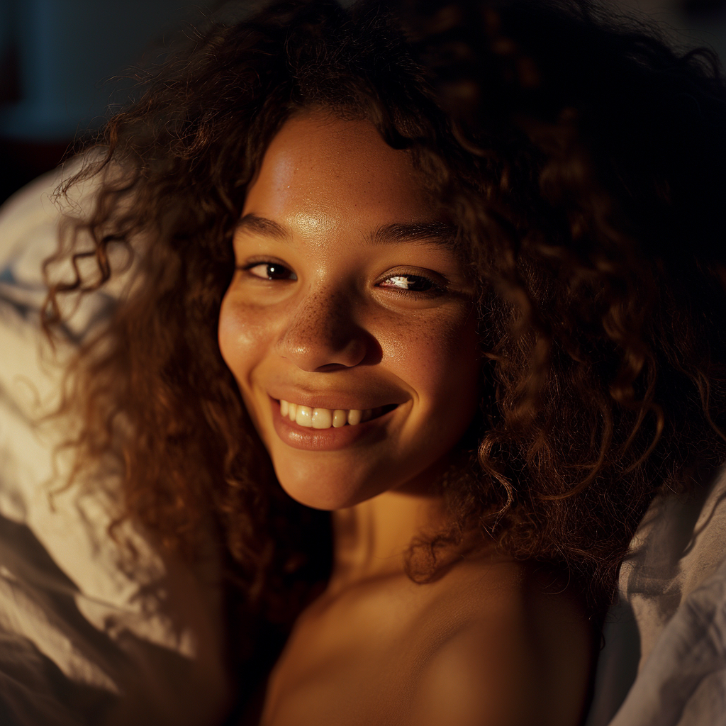 Muscular Athletic Girl Smiling at Bedtime