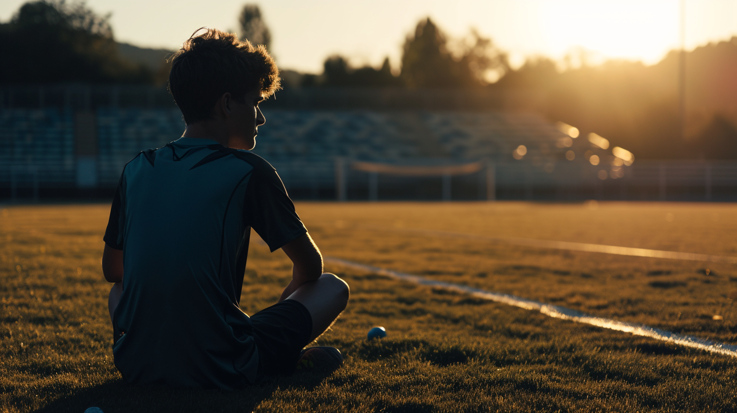 Athletic man sitting in stadium shadows