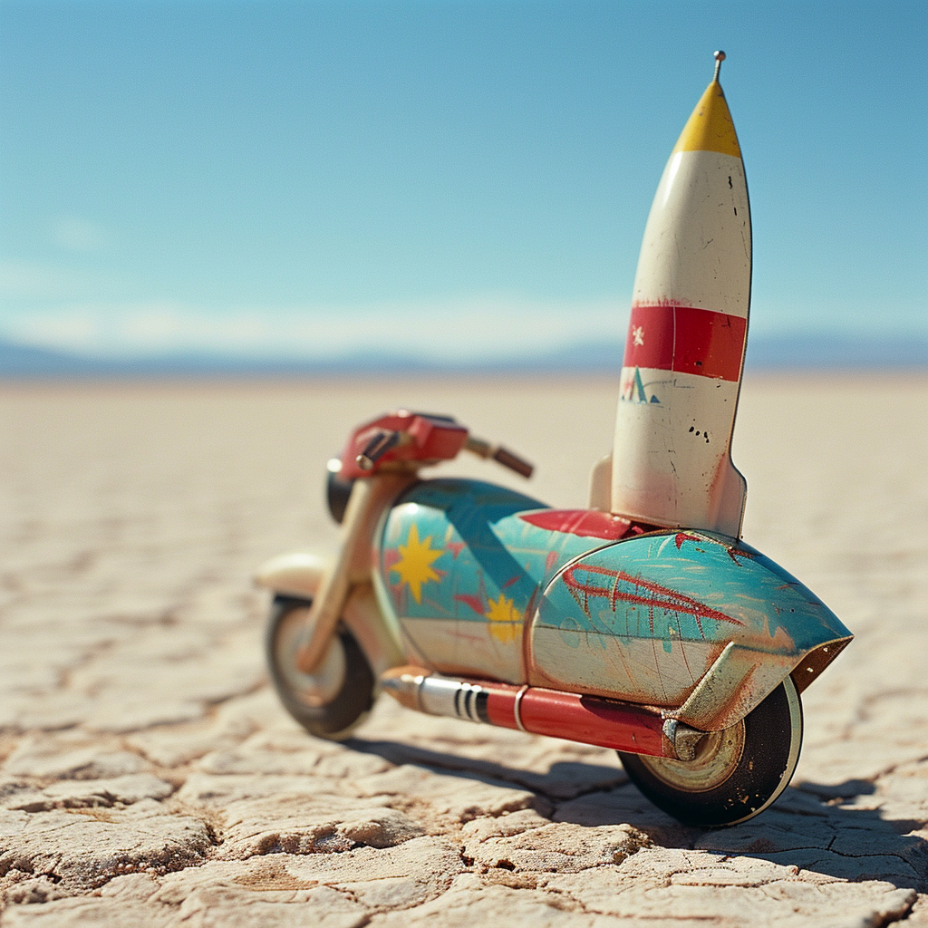 Atomic Age Tin Toy Rocket Motorcycle Profile