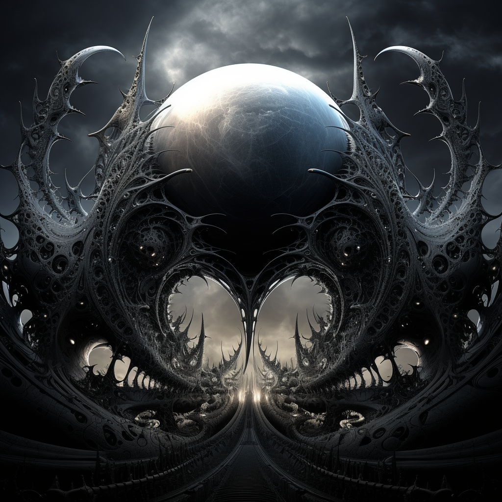 Dark surrealistic atomic bomb fractal eclipse artwork