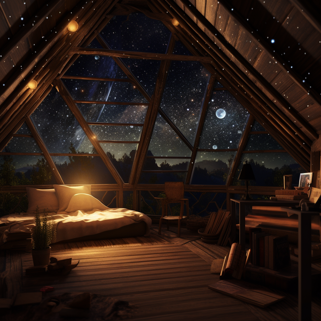 Attic in beautiful galaxy atmosphere