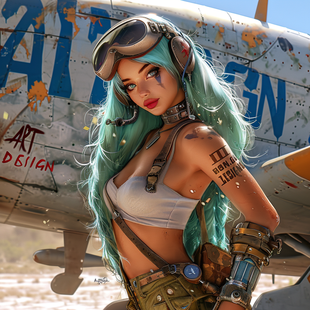 Aviatrix girl with graffiti in city