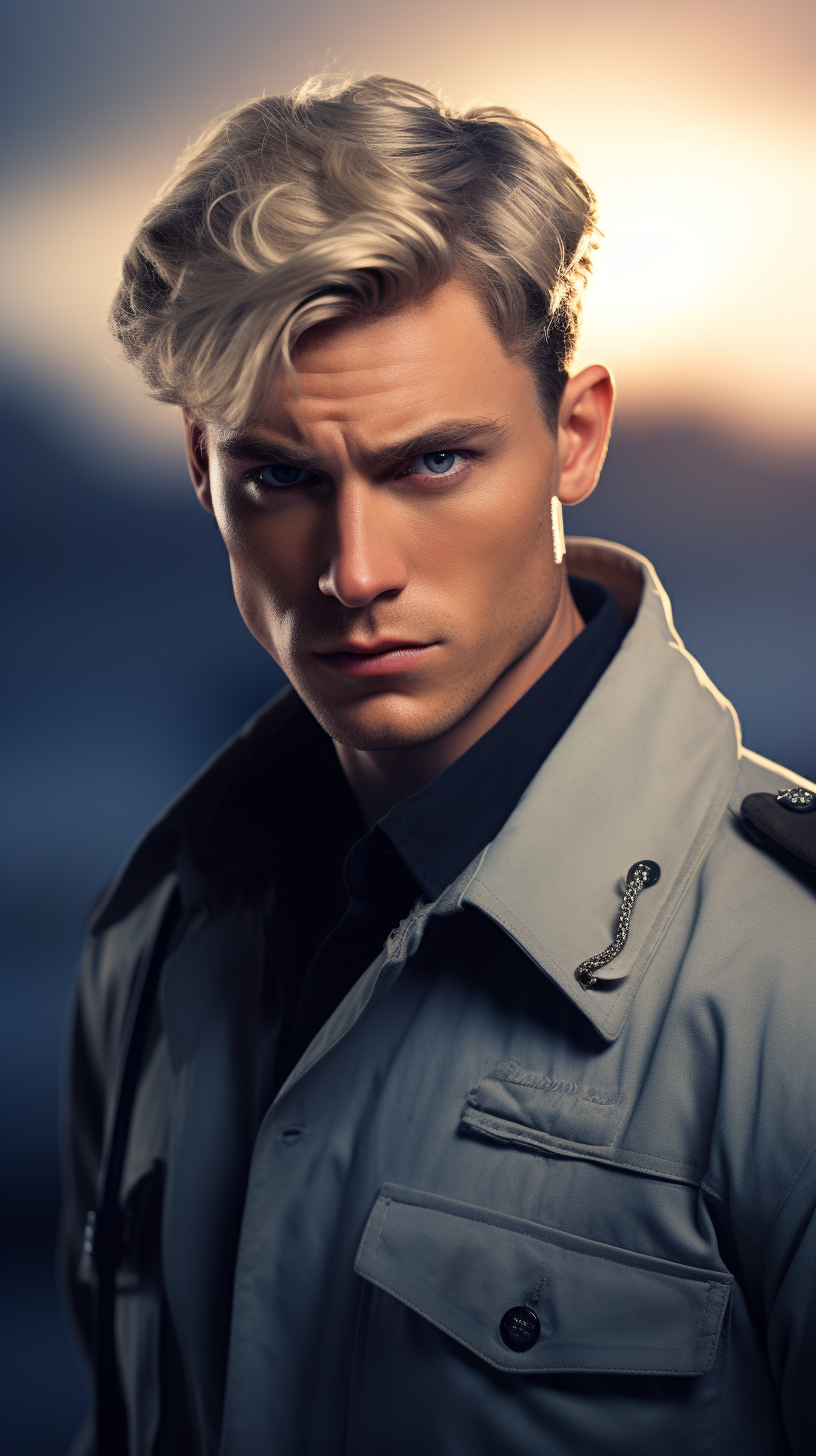 Handsome German soldier with captivating blue eyes