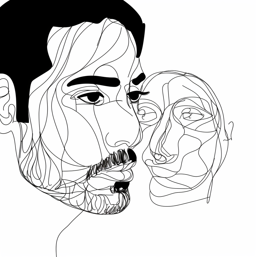 Minimalist drawing of attractive male face with pug