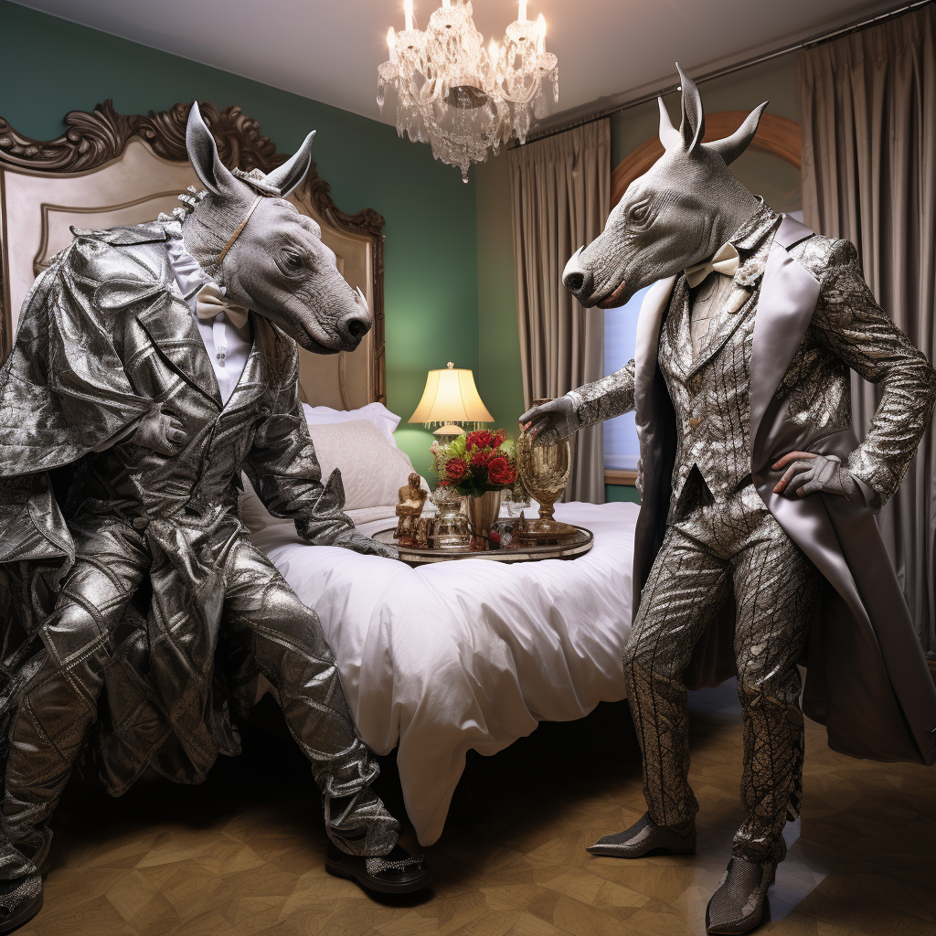 Attractive male rhino and Marvel style in bedroom