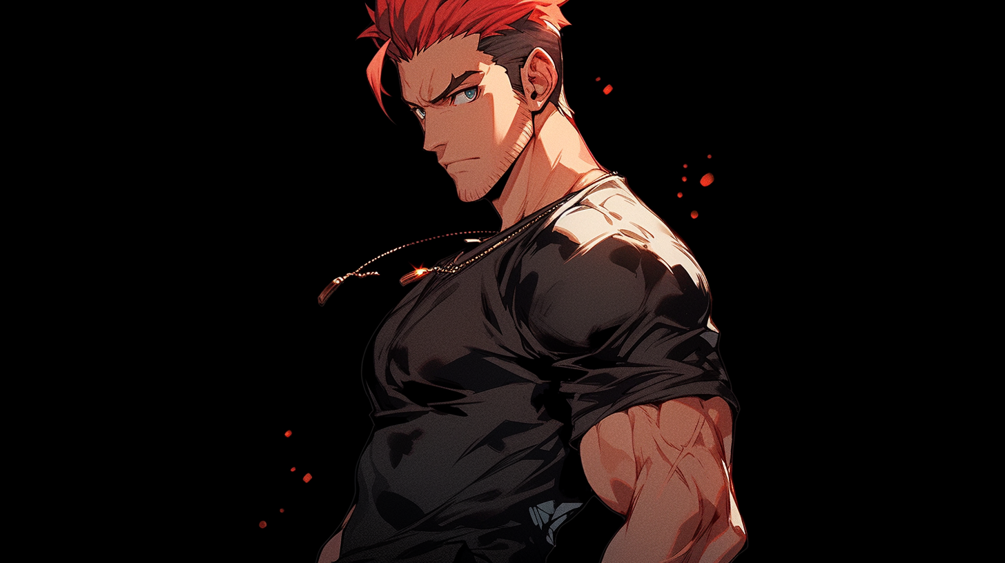 Muscular man with red hair and black background