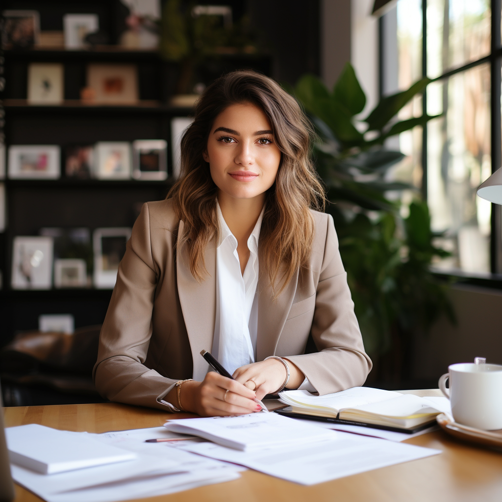 Attractive woman working at desk