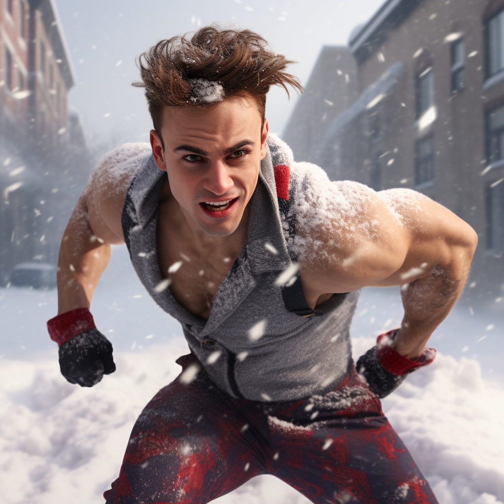 Playful man in snowball fight