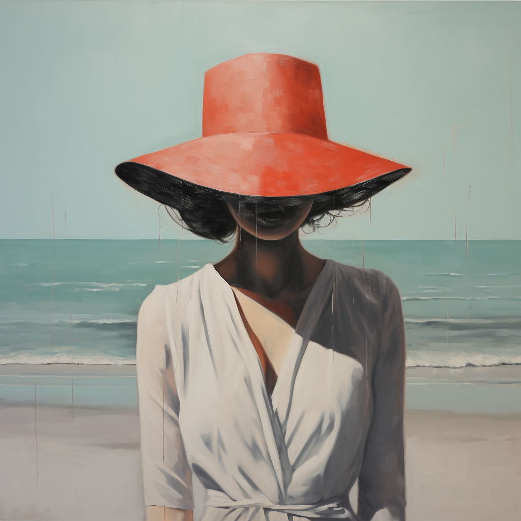 Woman with Straw Hat on Beach