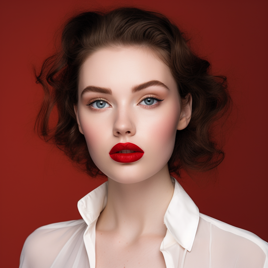 Attractive woman with perfect pale skin and bright makeup