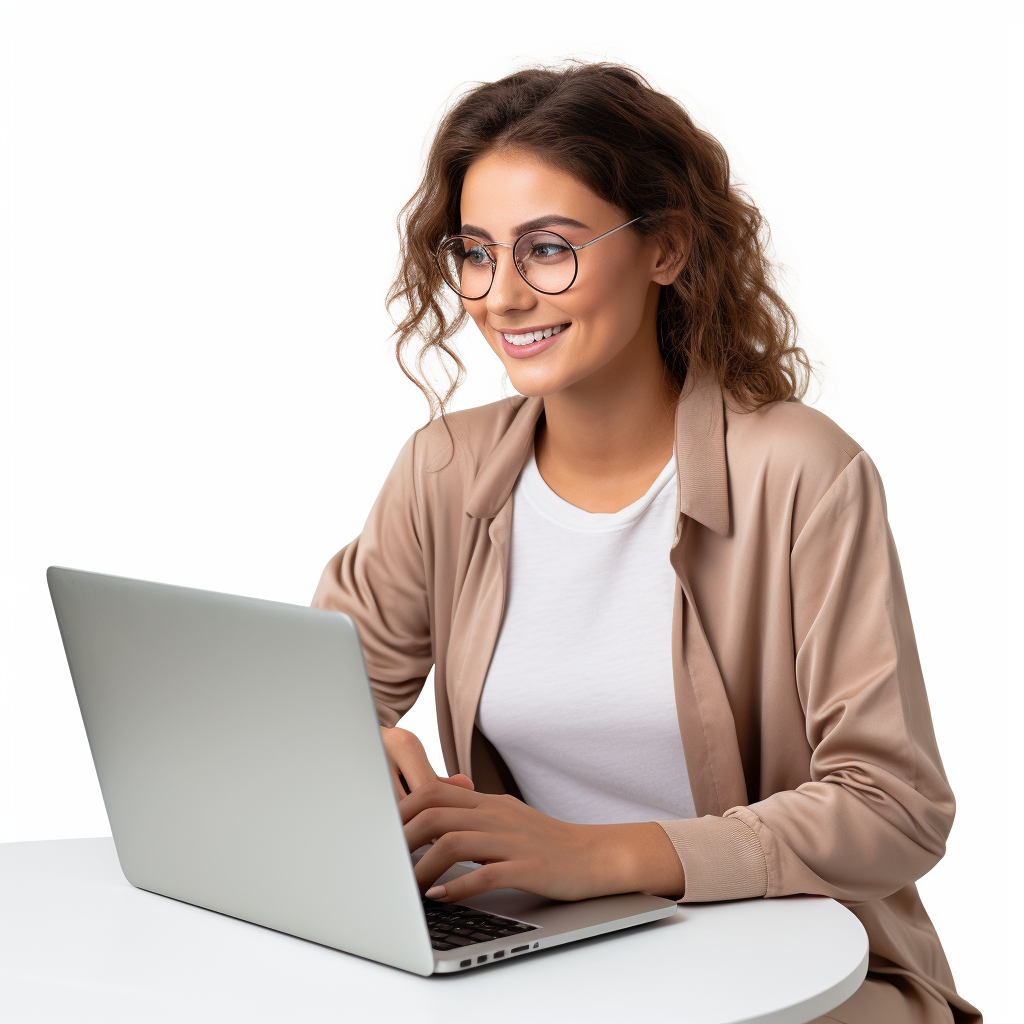 Happy woman working on laptop