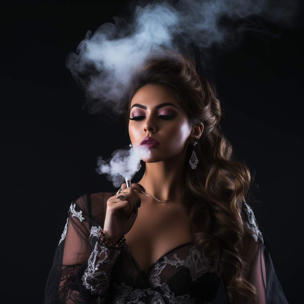 Attractive woman vaping with smoke