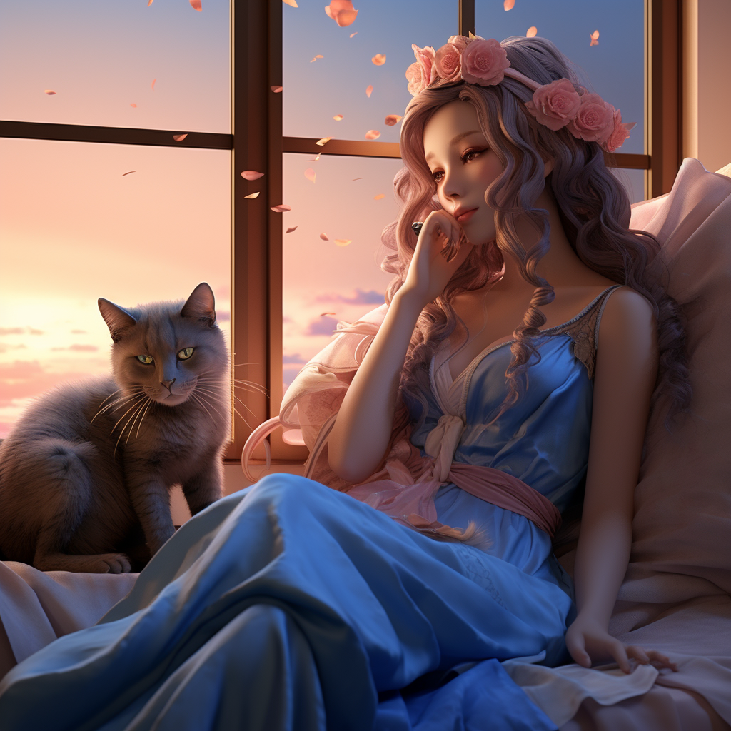 Woman in Blue with Cat Ears