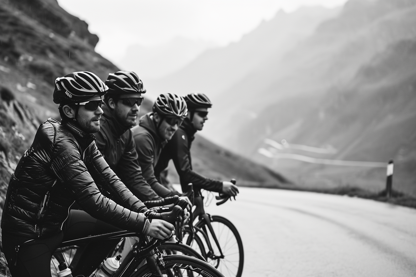 Group of Friends with Race Bikes on Swiss Mountain