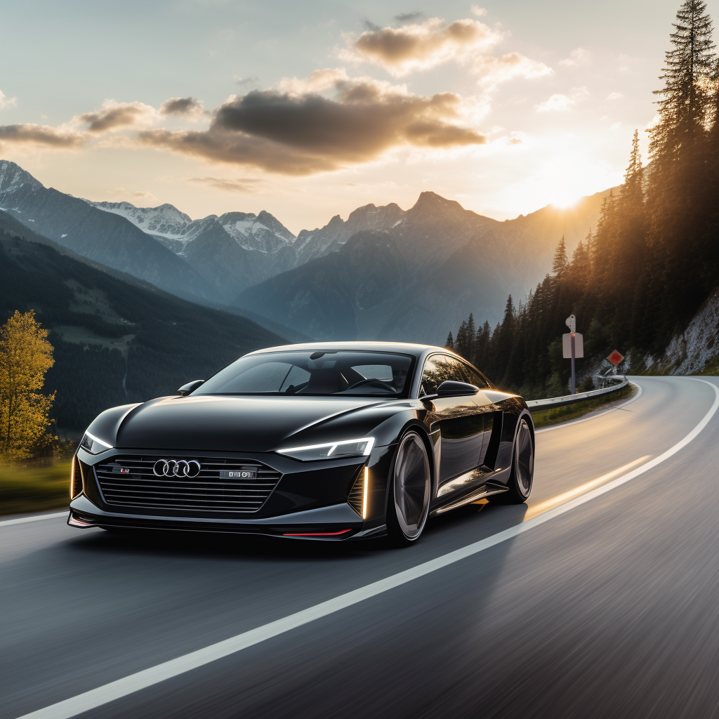 Audi GT e-tron breaking sound barrier on alpine road  ⚡