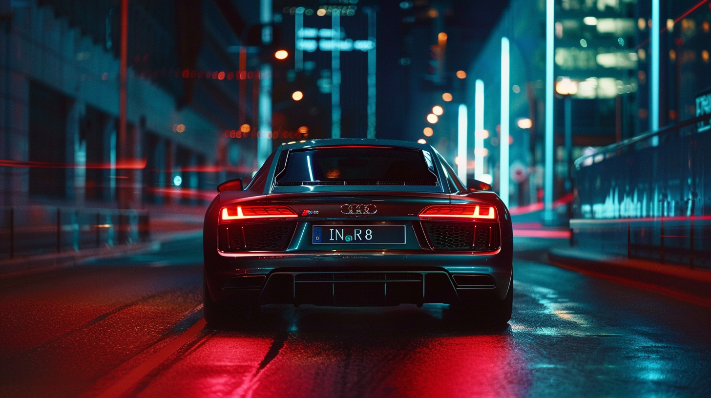 Audi R8 racing at sunset