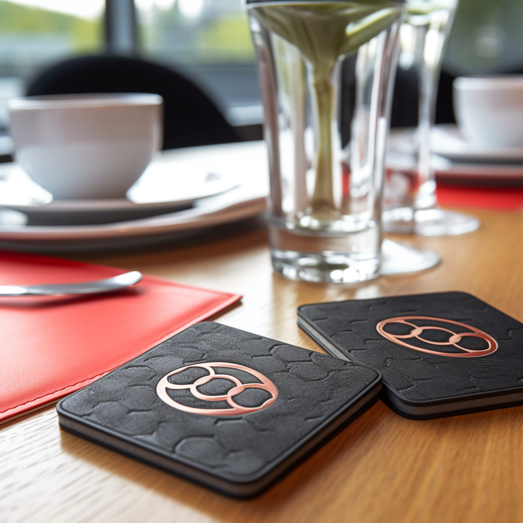 Audi logo coasters on table