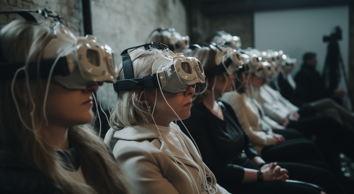 Audience wearing neurofeedback and biomonitor devices