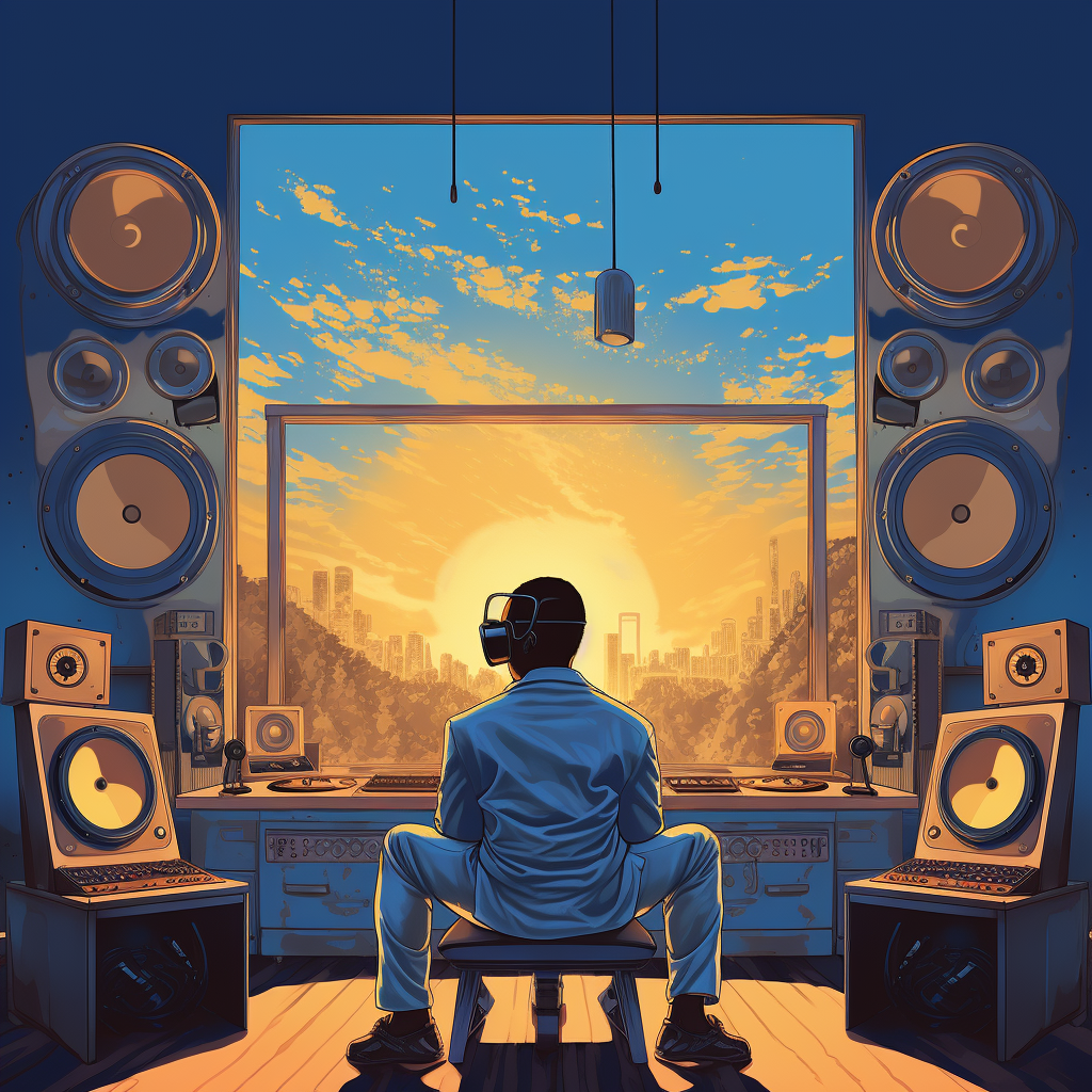 Man sitting in vibrant audio studio