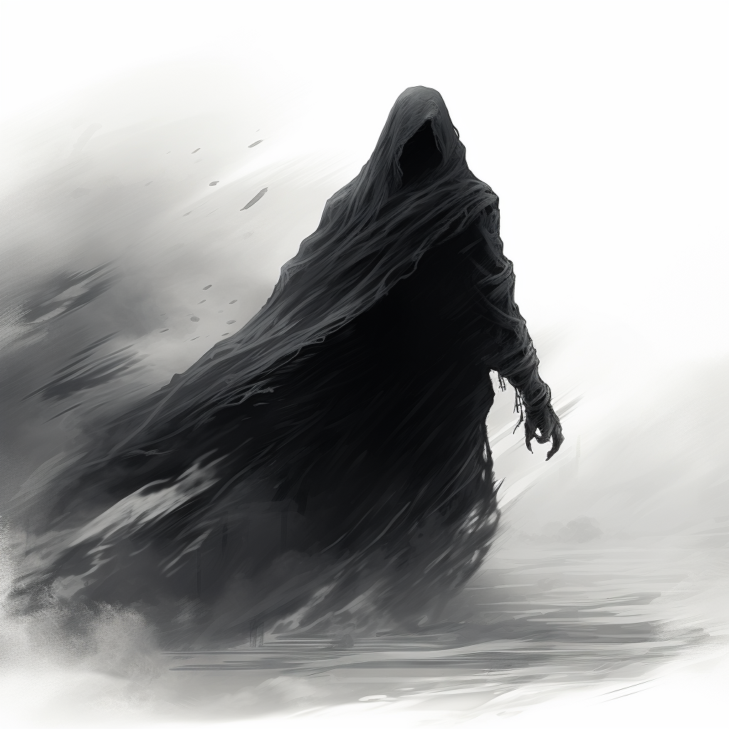 Mysterious figure battles ominous wraith