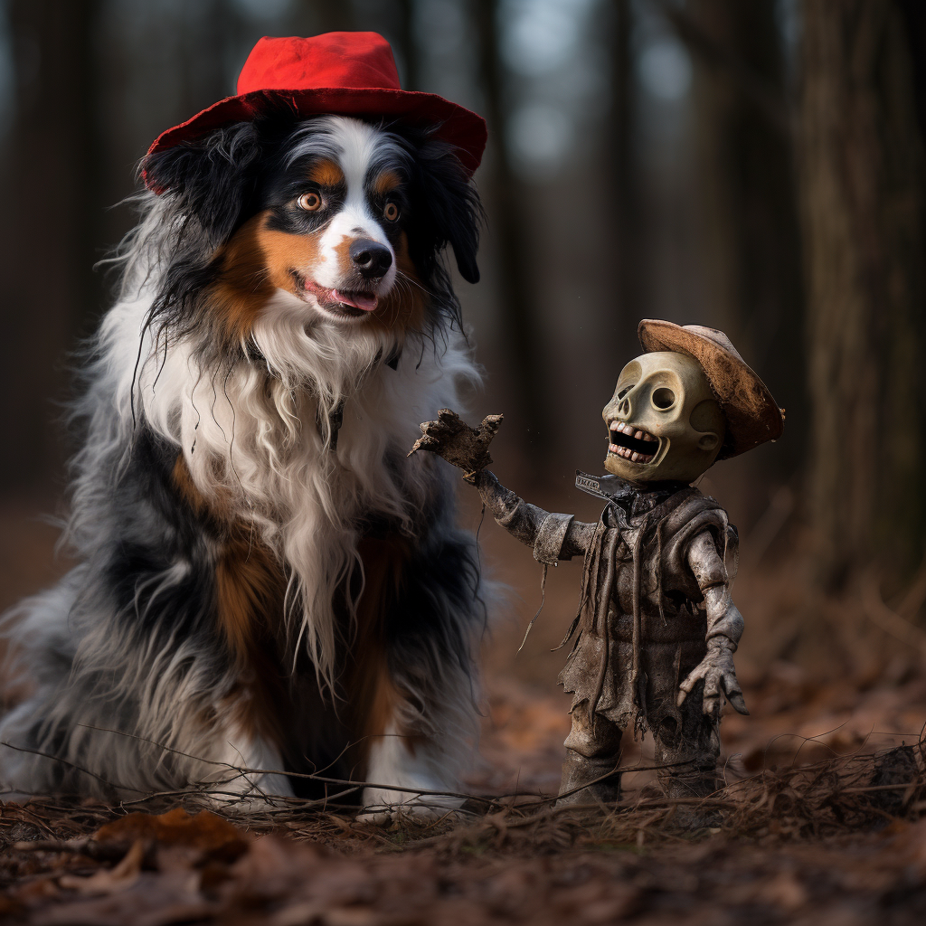 Adorable Aussie Shepherd playing fetch with Freddy Krueger