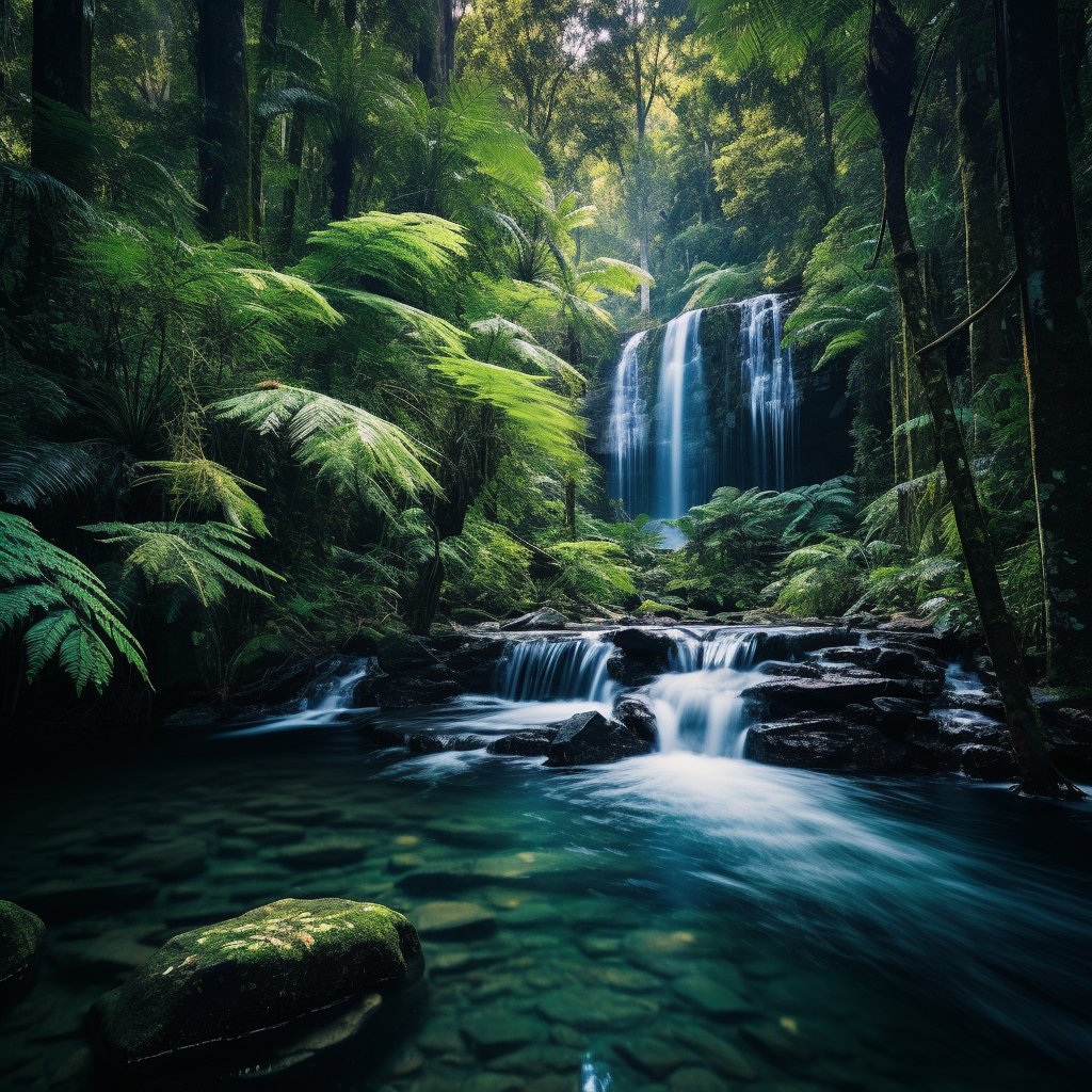 Beautiful waterfalls in Australian rainforest