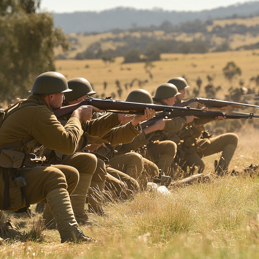 soldiers firing machine guns emu battle