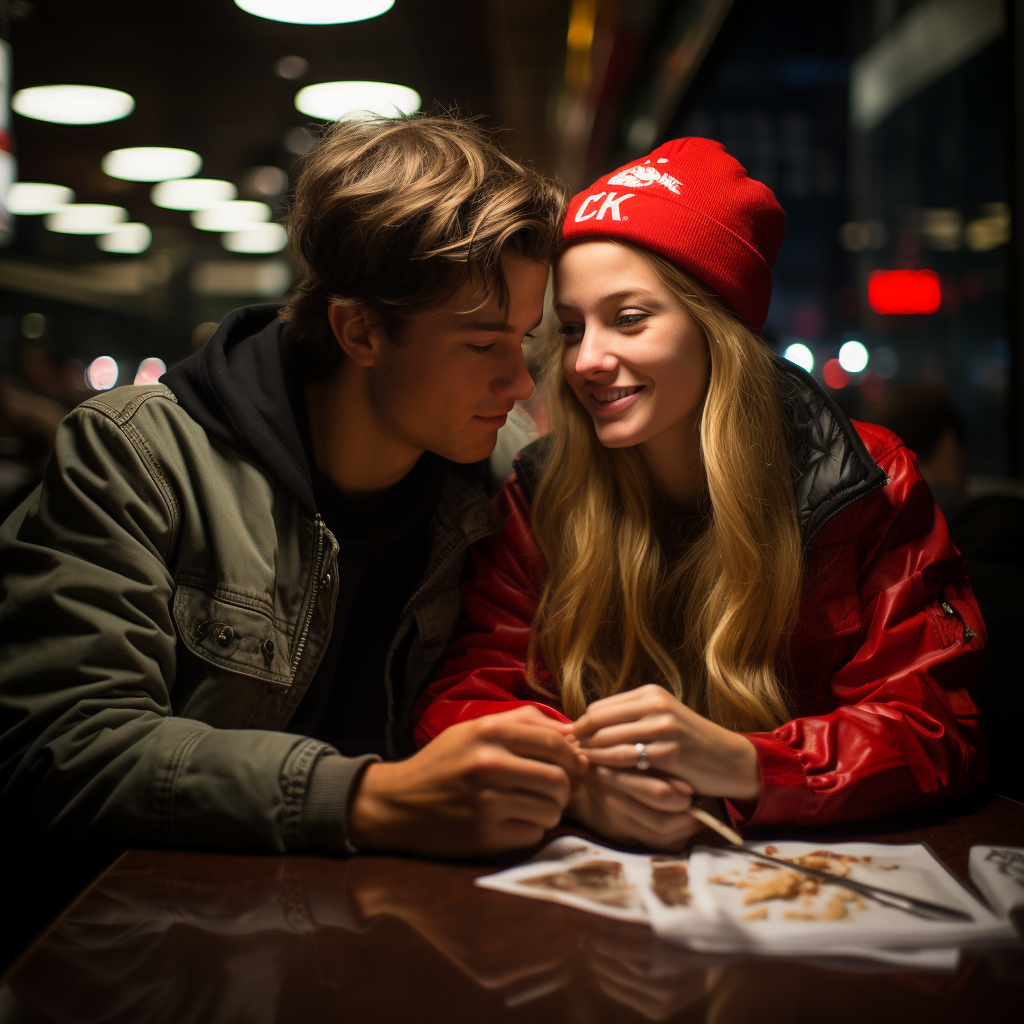 Australian teen couple enjoying hamburger at Carl's Jr