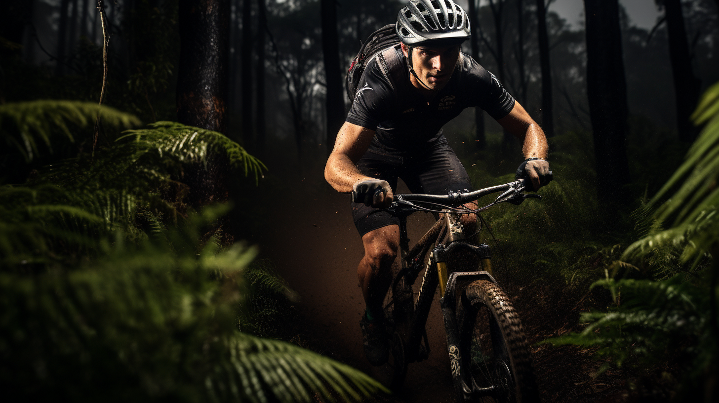 Australian athlete riding bike in bush