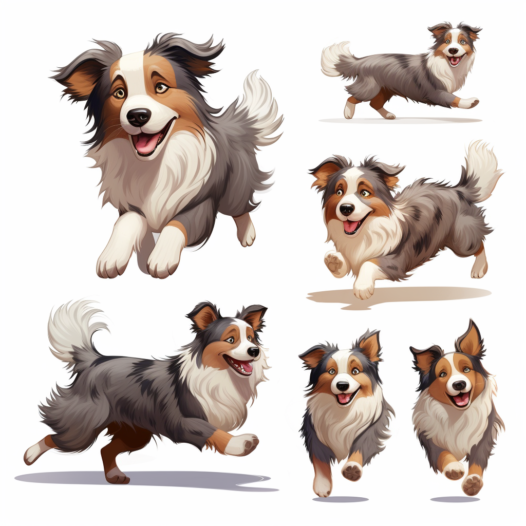 Australian Shepherd running in children's book illustration