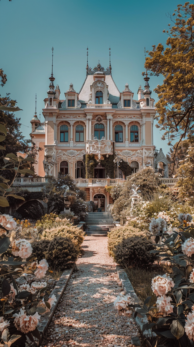 Opulent Austrian castle in lush gardens