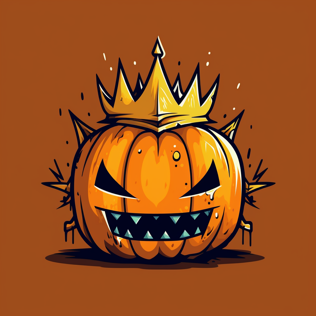 Pixel art logo of an autistic schizophrenic king pumpkin