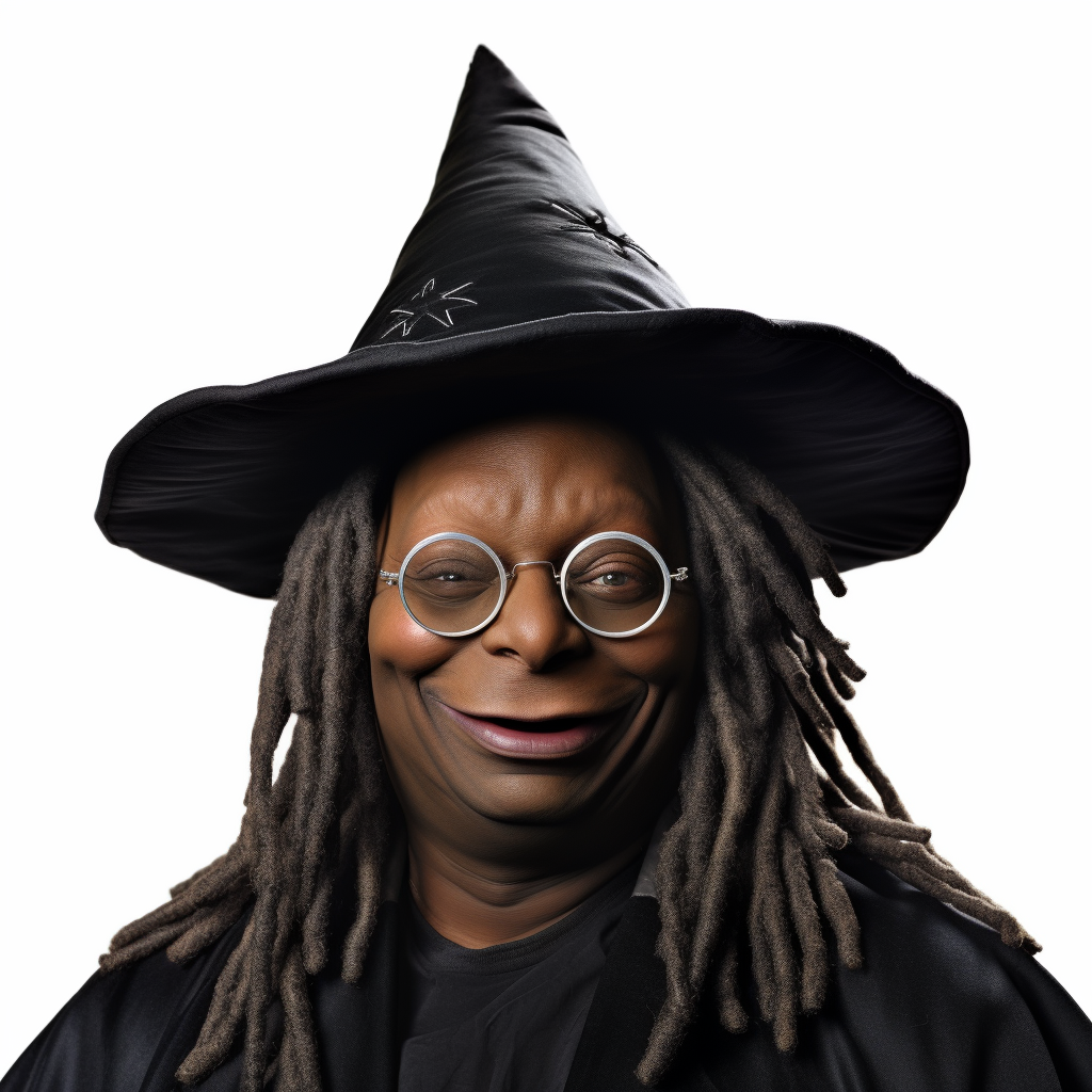 Autistic wizard holding Whoopie Goldberg's head