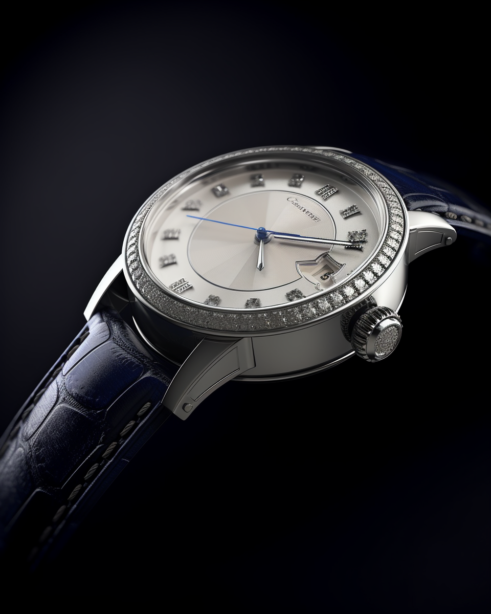 White gold automatic wrist watch with diamond bezel