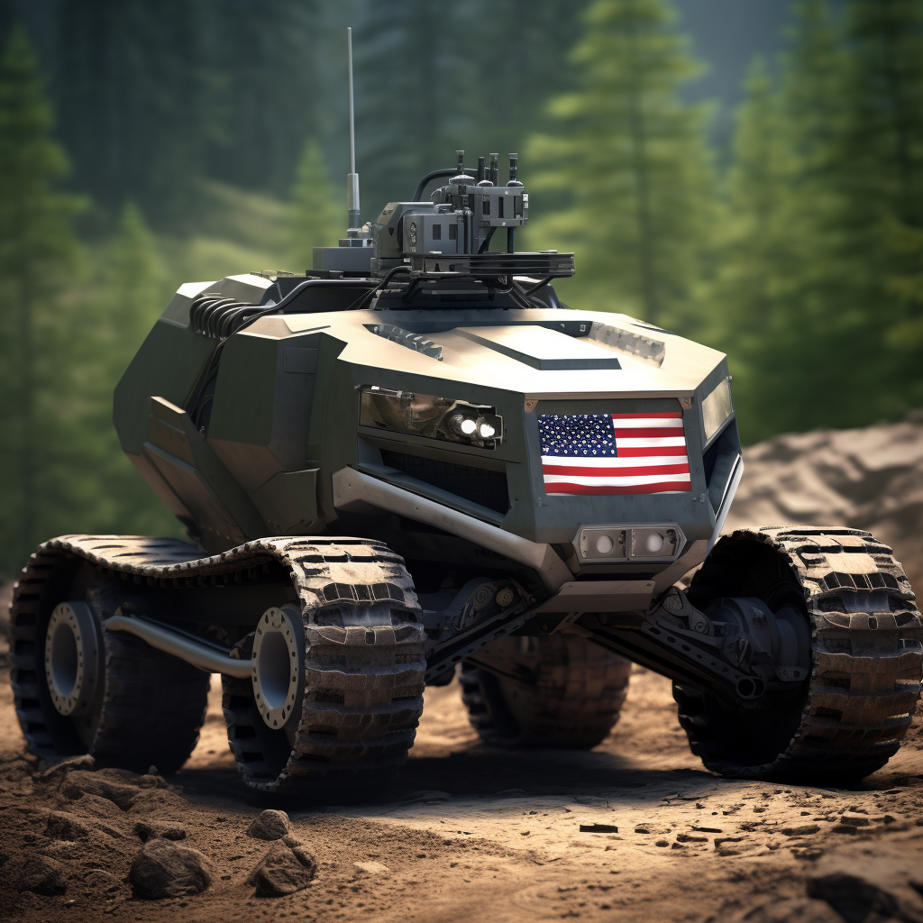 Autonomous attack vehicle with American soldier on board