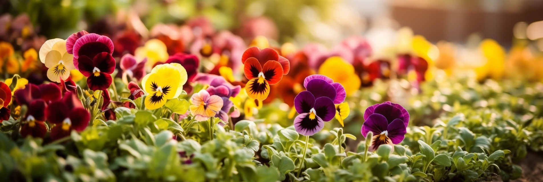 Colorful pansy and snapdragon flowers in autumn