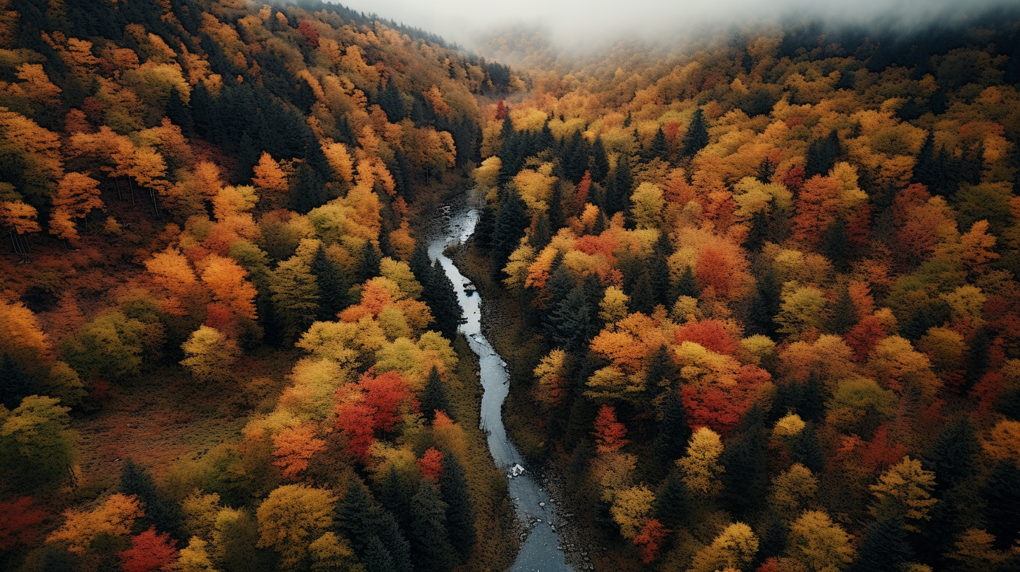 Aerial shot of autumn forest