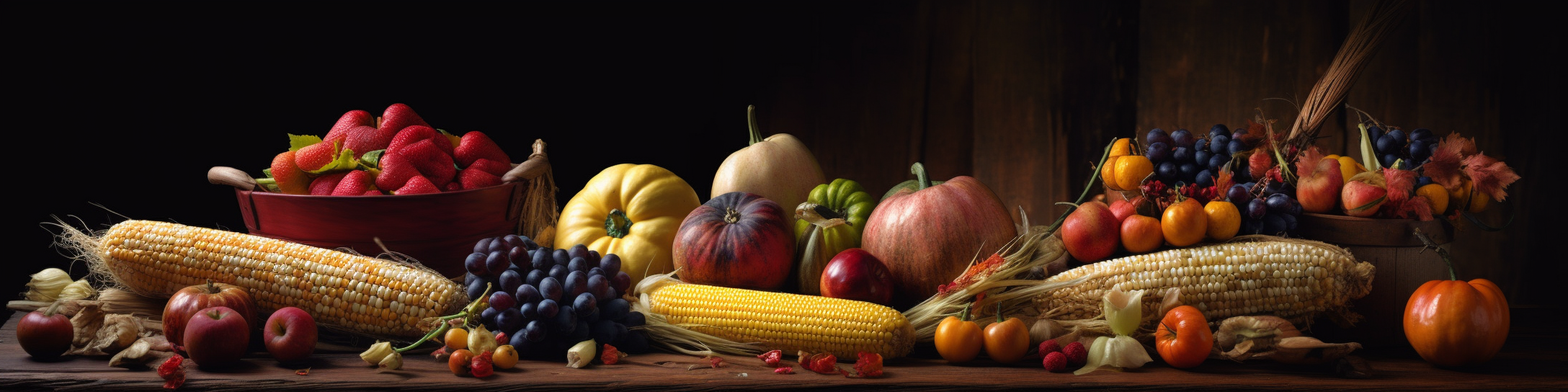 Cornucopia with overflowing autumn produce