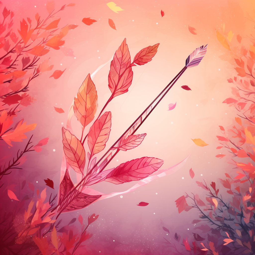 Colorful autumn leaves with bow and arrow