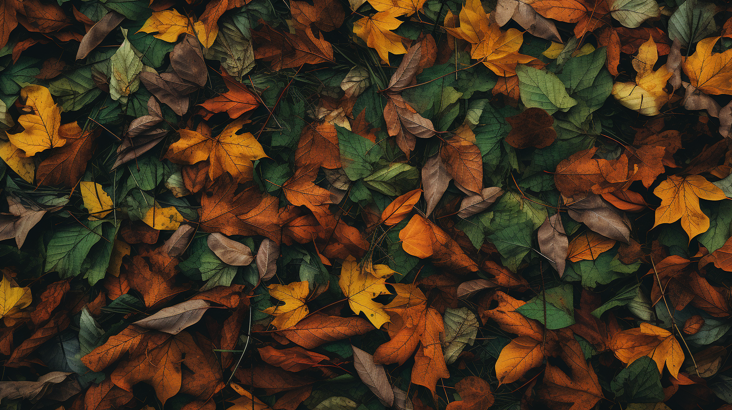 Autumn leaves on grass background