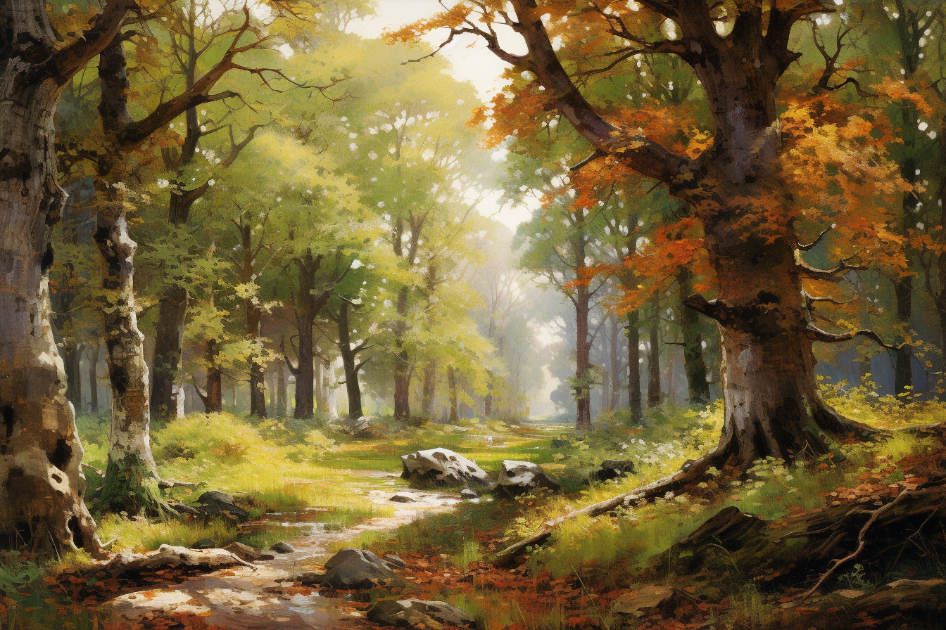 Illustration of a beautiful autumn oak forest